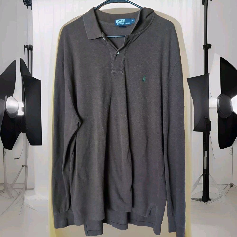 Polo Ralph Polo Lauren Long Sleeve Classic Green Pony Collared Shirt Brown XL